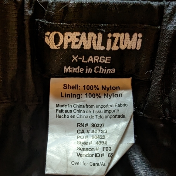 Pearl Izumi Nylon Rain Ready Outerwear Pants Zipper w/Button Closure Size XL - Picture 8 of 8